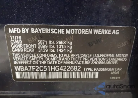 2017 BMW Alpina B7 xDrive from USA, damaged, VIN WBA7F2C51HG422682